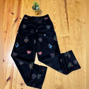 Farm Rio Benicia Wide Leg Black Velour Pull On  Pant Hearts Motif Women’s MED